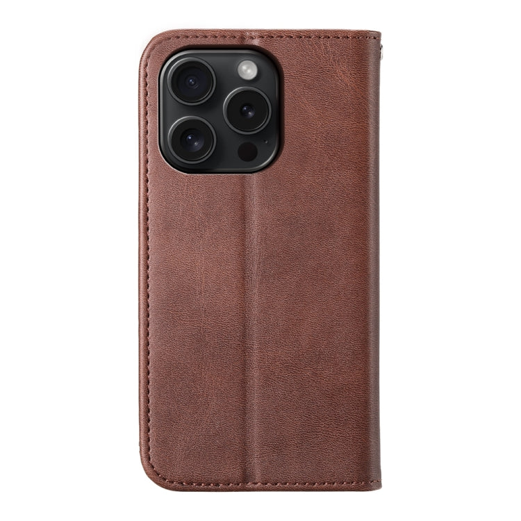 For iPhone 15 Pro Cubic Grid Calf Texture Magnetic Leather Phone Case(Brown) - HoMEdemic™ 