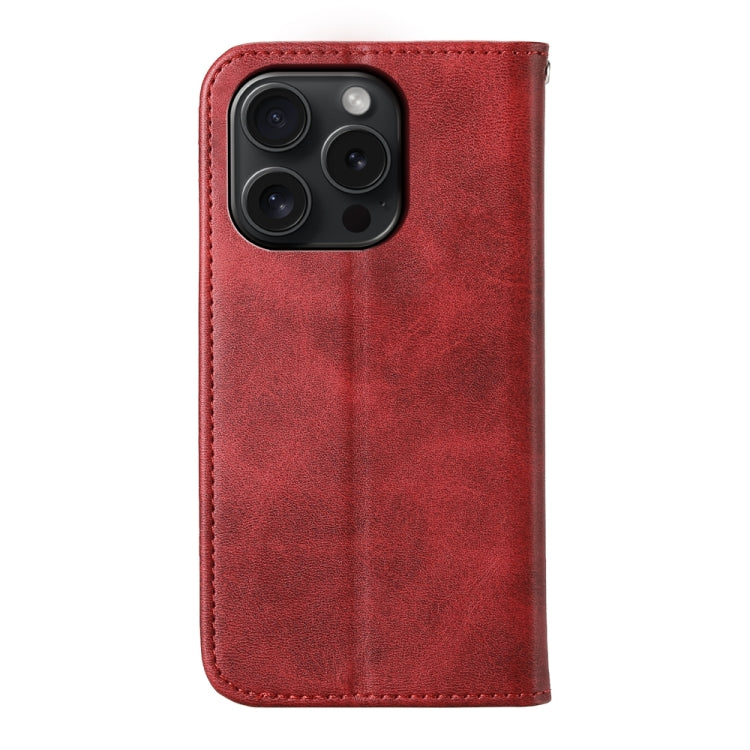For iPhone 15 Pro Cubic Grid Calf Texture Magnetic Leather Phone Case(Red) - HoMEdemic™ 