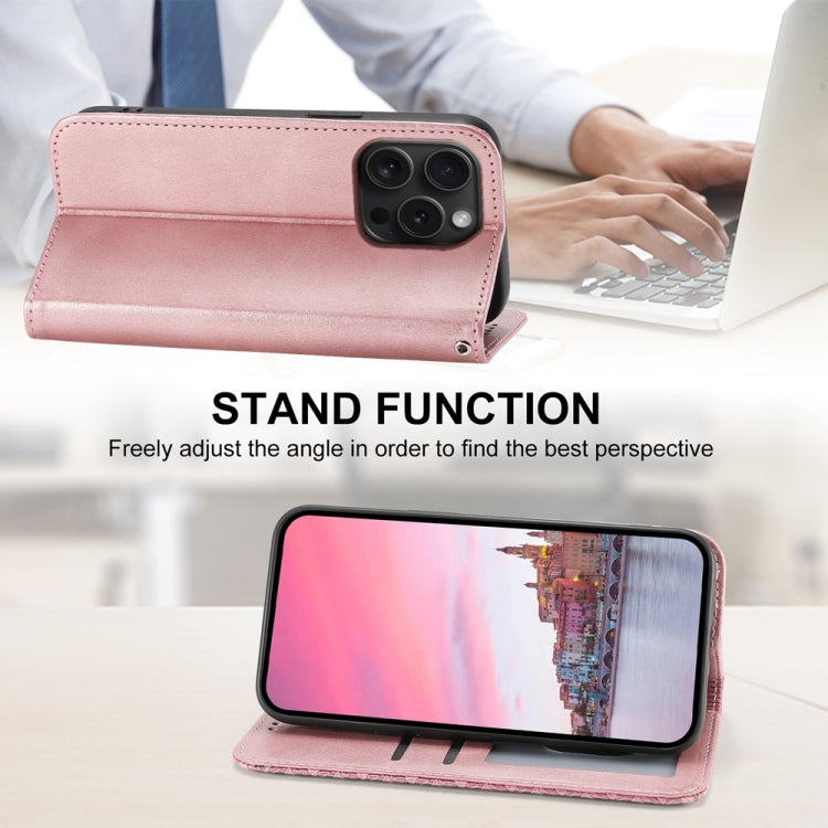 For iPhone 15 Pro Cubic Grid Calf Texture Magnetic Leather Phone Case(Rose Gold) - HoMEdemic™ 