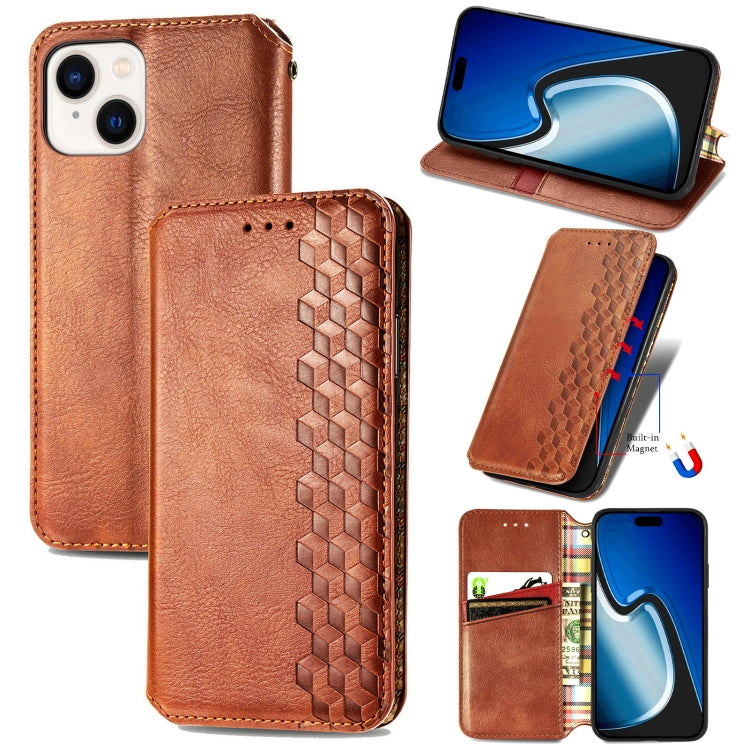For iPhone 15 Pro Cubic Grid Pressed Magnetic Leather Phone Case(Brown) - HoMEdemic™ 