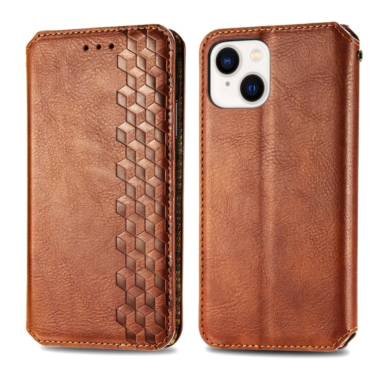 For iPhone 15 Pro Cubic Grid Pressed Magnetic Leather Phone Case(Brown) - HoMEdemic™ 