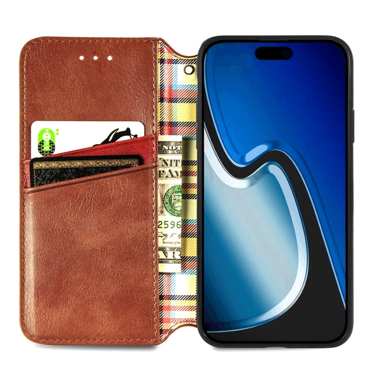 For iPhone 15 Pro Cubic Grid Pressed Magnetic Leather Phone Case(Brown) - HoMEdemic™ 