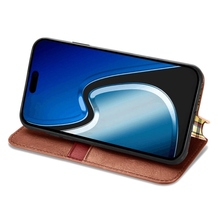 For iPhone 15 Pro Cubic Grid Pressed Magnetic Leather Phone Case(Brown) - HoMEdemic™ 