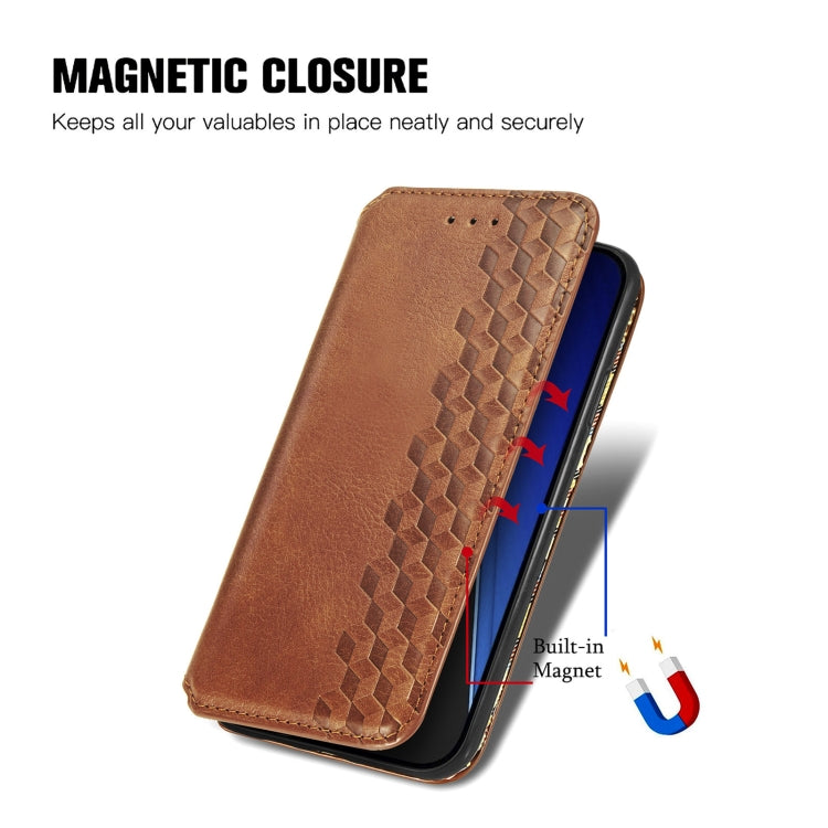 For iPhone 15 Pro Cubic Grid Pressed Magnetic Leather Phone Case(Brown) - HoMEdemic™ 