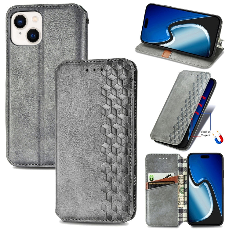 For iPhone 15 Pro Cubic Grid Pressed Magnetic Leather Phone Case(Grey) - HoMEdemic™ 