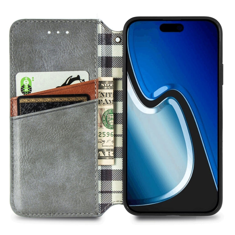 For iPhone 15 Pro Cubic Grid Pressed Magnetic Leather Phone Case(Grey) - HoMEdemic™ 