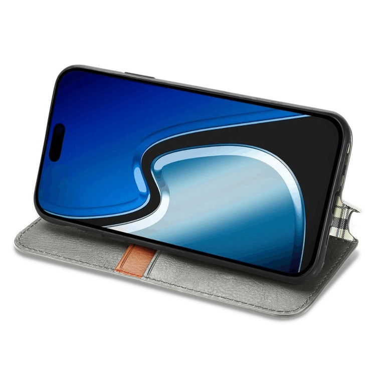 For iPhone 15 Pro Cubic Grid Pressed Magnetic Leather Phone Case(Grey) - HoMEdemic™ 