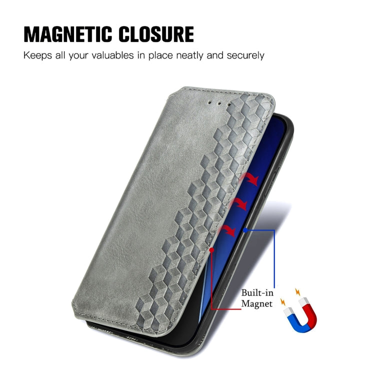 For iPhone 15 Pro Cubic Grid Pressed Magnetic Leather Phone Case(Grey) - HoMEdemic™ 