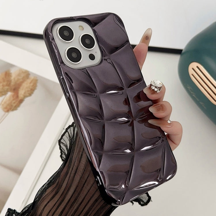 For iPhone 15 Pro Curved Plaid Plated Metallic Paint TPU Phone Case(Black) - HoMEdemic™ 
