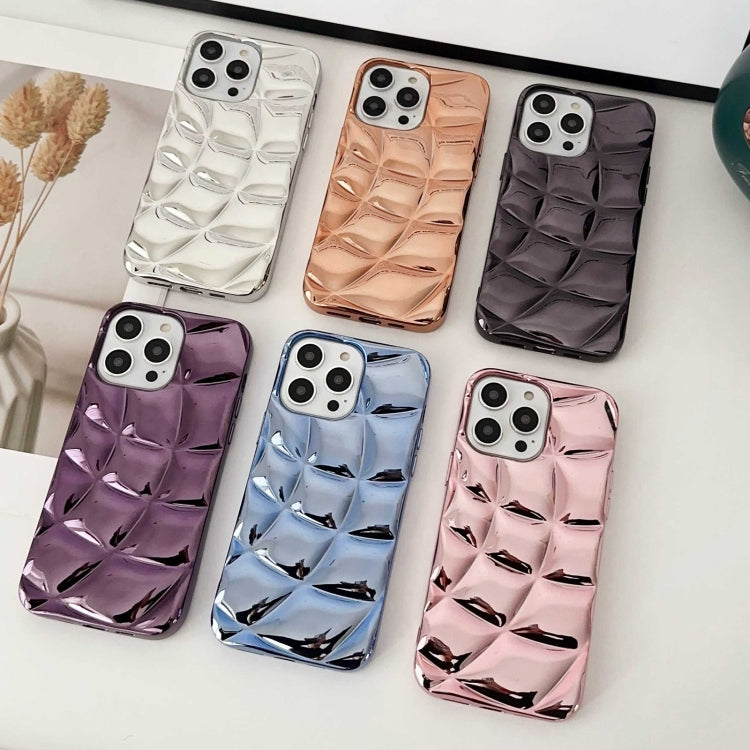 For iPhone 15 Pro Curved Plaid Plated Metallic Paint TPU Phone Case(Pink) - HoMEdemic™ 