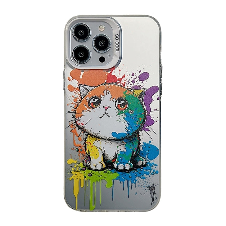For iPhone 15 Pro Cute Animal Pattern Series PC + TPU Phone Case(Looking Up Fat Cat) - HoMEdemic™ 