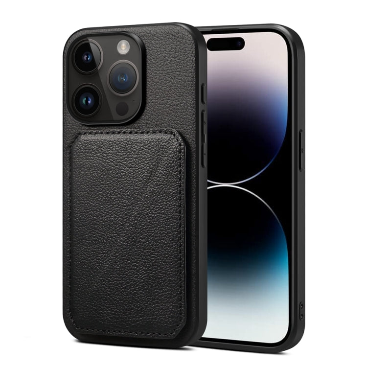 For iPhone 15 Pro D04 Calf Texture Dual Card Slot Holder Phone Case(Black) - HoMEdemic™ 