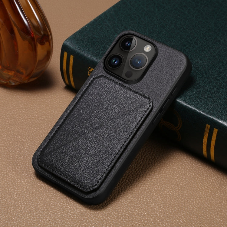 For iPhone 15 Pro D04 Calf Texture Dual Card Slot Holder Phone Case(Black) - HoMEdemic™ 