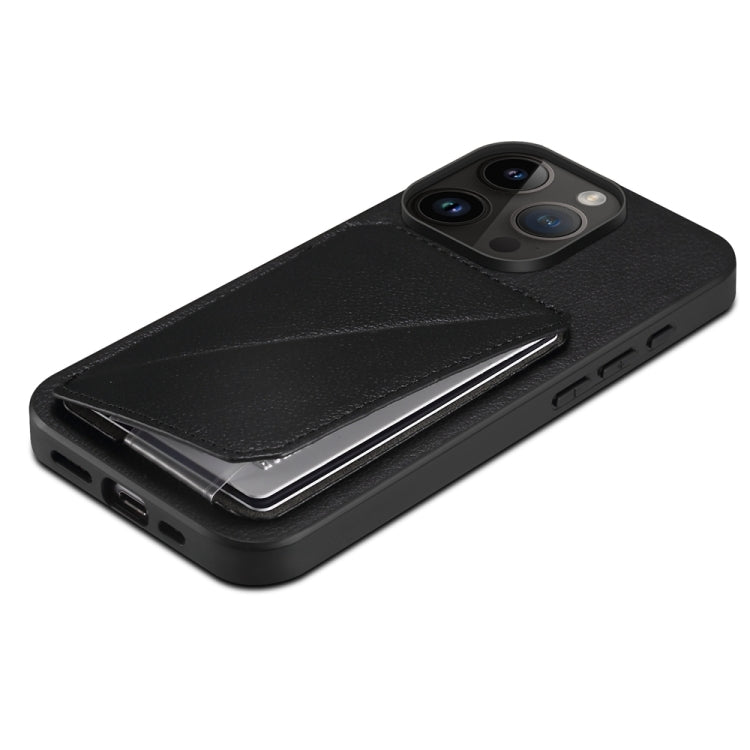 For iPhone 15 Pro D04 Calf Texture Dual Card Slot Holder Phone Case(Black) - HoMEdemic™ 