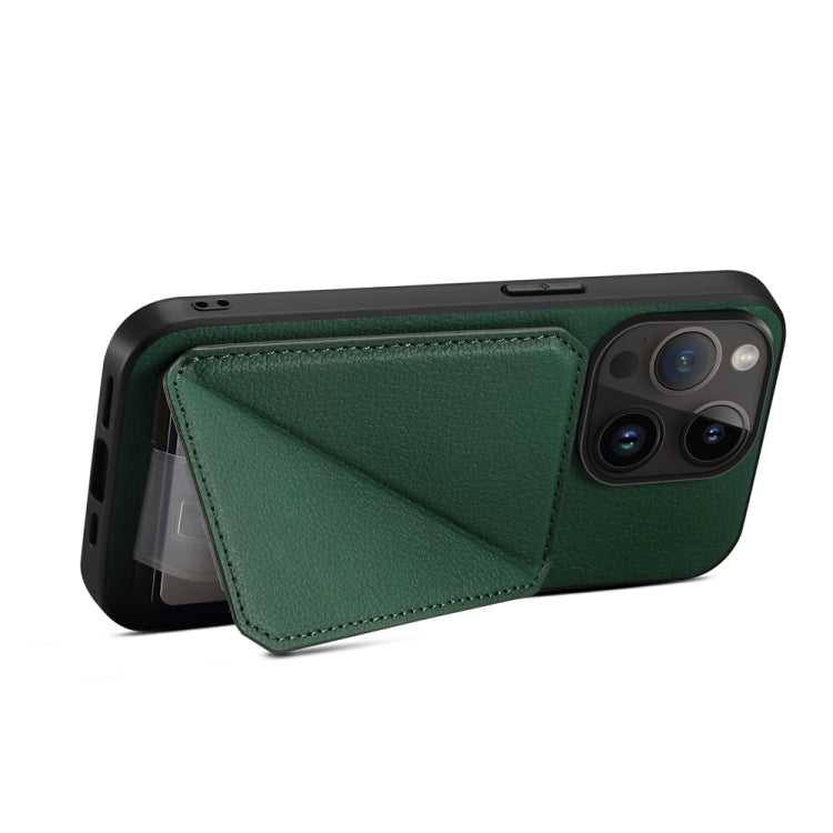 For iPhone 15 Pro D04 Calf Texture Dual Card Slot Holder Phone Case(Green) - HoMEdemic™ 