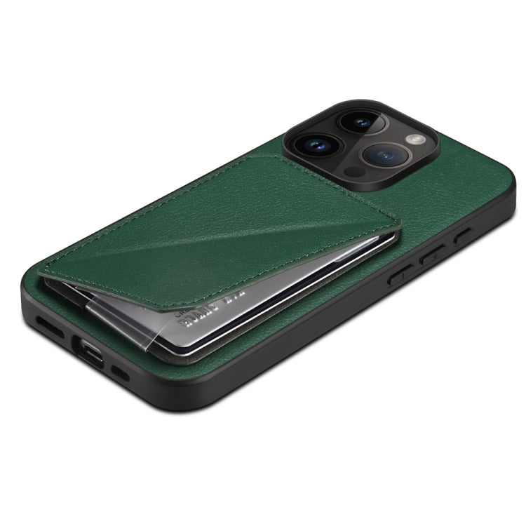 For iPhone 15 Pro D04 Calf Texture Dual Card Slot Holder Phone Case(Green) - HoMEdemic™ 