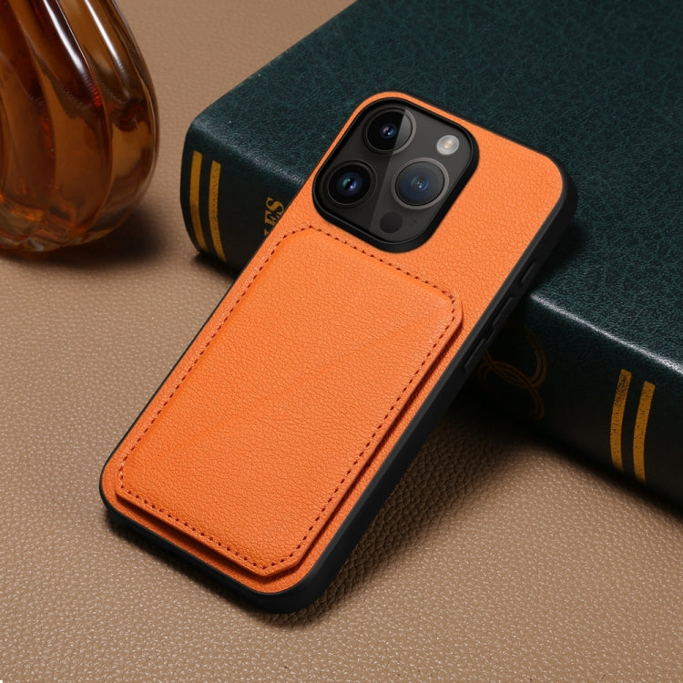 For iPhone 15 Pro D04 Calf Texture Dual Card Slot Holder Phone Case(Orange) - HoMEdemic™ 