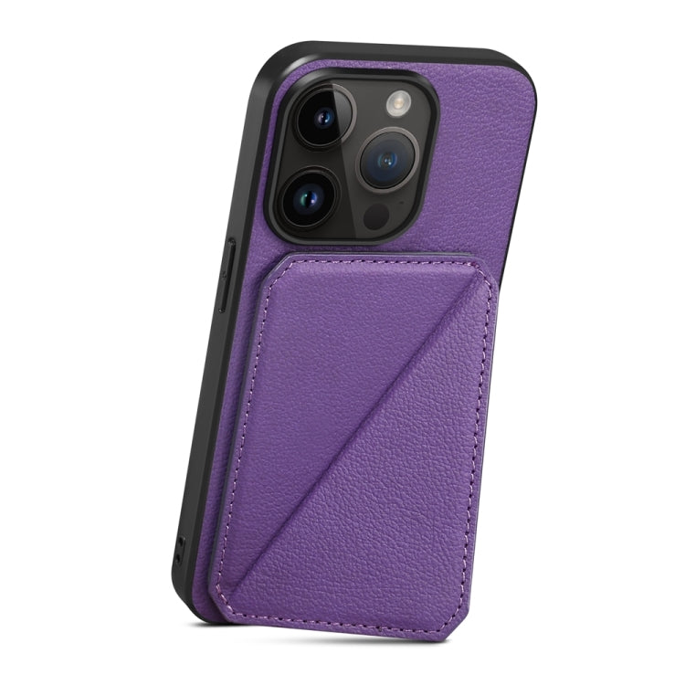 For iPhone 15 Pro D04 Calf Texture Dual Card Slot Holder Phone Case(Purple) - HoMEdemic™ 