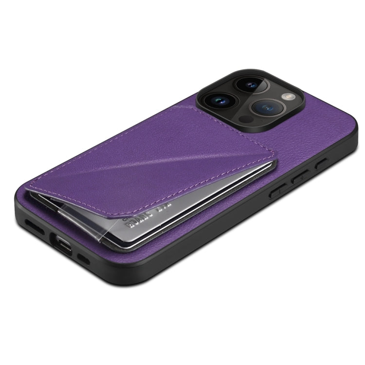 For iPhone 15 Pro D04 Calf Texture Dual Card Slot Holder Phone Case(Purple) - HoMEdemic™ 