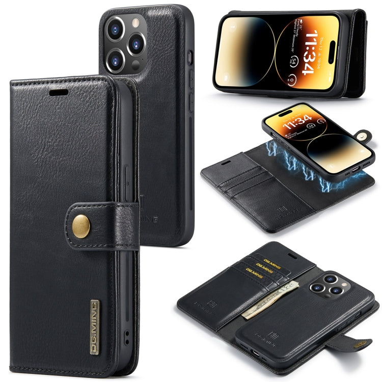 For iPhone 15 Pro DG.MING Crazy Horse Texture Detachable Magnetic Leather Phone Case(Black) - HoMEdemic™ 