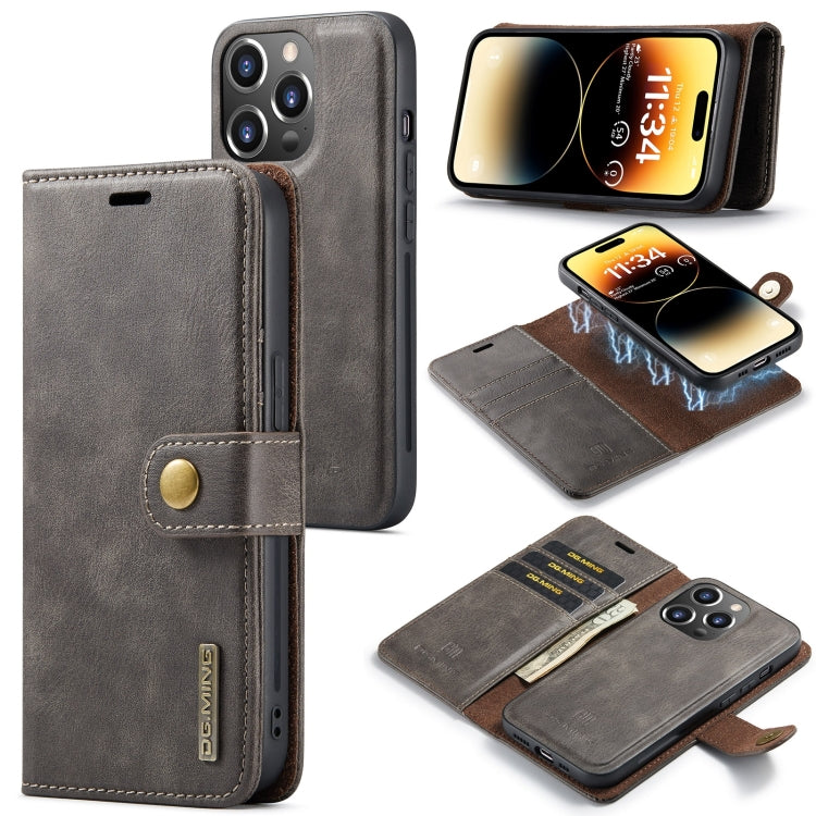 For iPhone 15 Pro DG.MING Crazy Horse Texture Detachable Magnetic Leather Phone Case(Grey) - HoMEdemic™ 