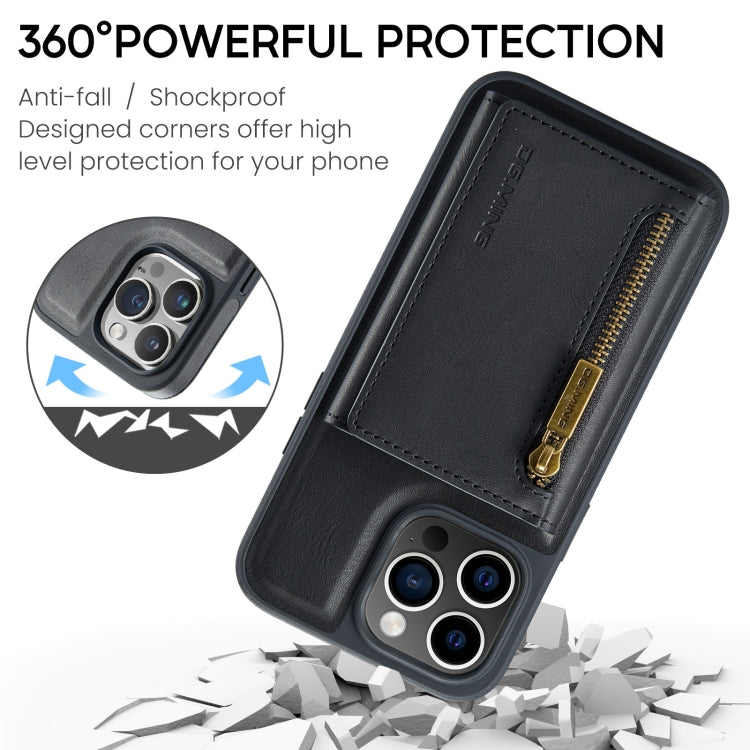 For iPhone 15 Pro DG.MING M5 Series Zip RFID Multi Card Detachable Leather Phone Case(Black) - HoMEdemic™ 