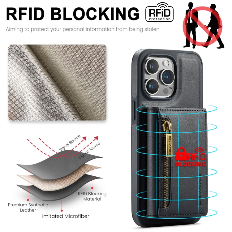 For iPhone 15 Pro DG.MING M5 Series Zip RFID Multi Card Detachable Leather Phone Case(Black) - HoMEdemic™ 