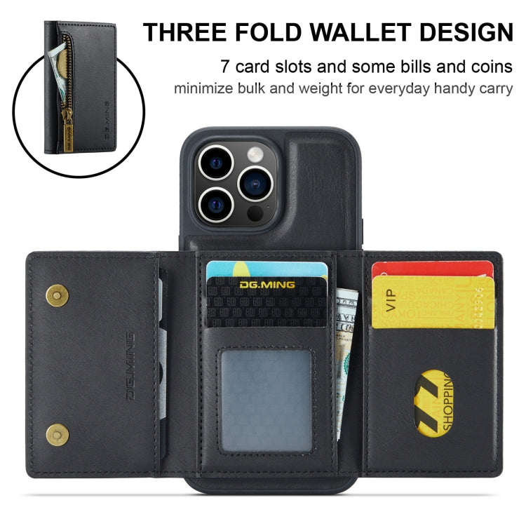 For iPhone 15 Pro DG.MING M5 Series Zip RFID Multi Card Detachable Leather Phone Case(Black) - HoMEdemic™ 