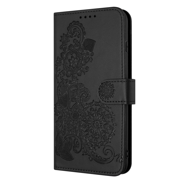 For iPhone 15 Pro Datura Flower Embossed Flip Leather Phone Case(Black) - HoMEdemic™ 