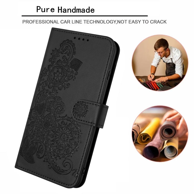 For iPhone 15 Pro Datura Flower Embossed Flip Leather Phone Case(Black) - HoMEdemic™ 