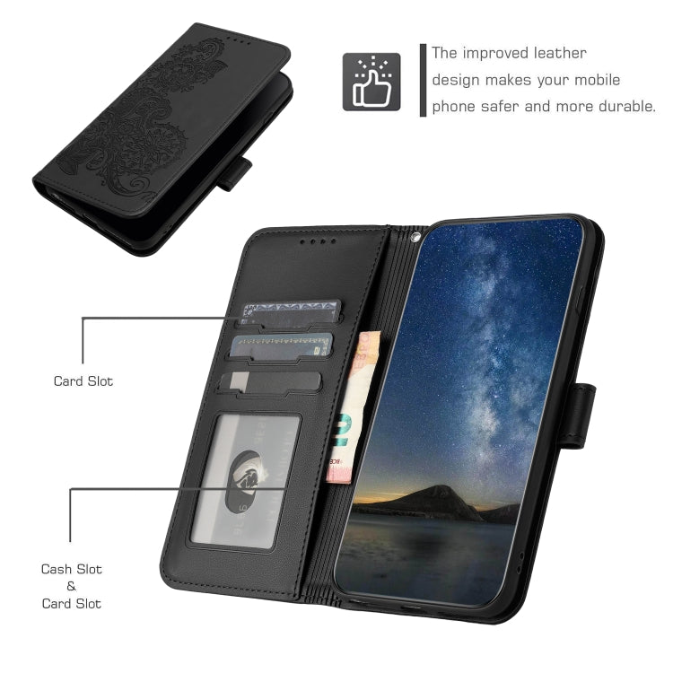 For iPhone 15 Pro Datura Flower Embossed Flip Leather Phone Case(Black) - HoMEdemic™ 