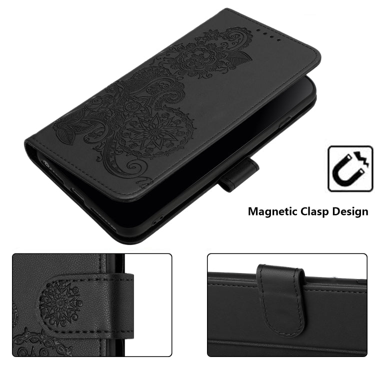 For iPhone 15 Pro Datura Flower Embossed Flip Leather Phone Case(Black) - HoMEdemic™ 