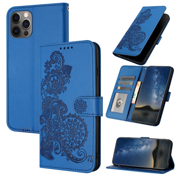 For iPhone 15 Pro Datura Flower Embossed Flip Leather Phone Case(Blue) - HoMEdemic™ 