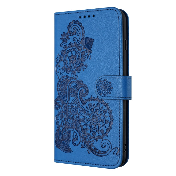 For iPhone 15 Pro Datura Flower Embossed Flip Leather Phone Case(Blue) - HoMEdemic™ 
