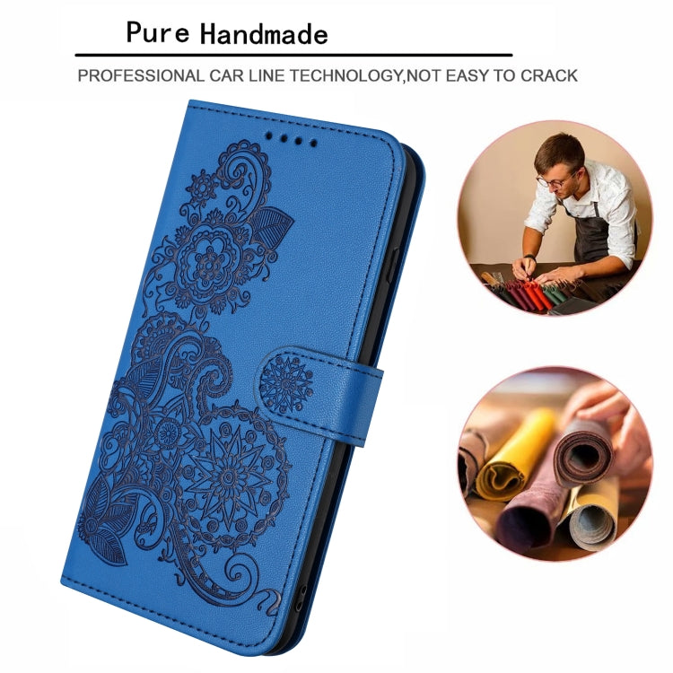 For iPhone 15 Pro Datura Flower Embossed Flip Leather Phone Case(Blue) - HoMEdemic™ 