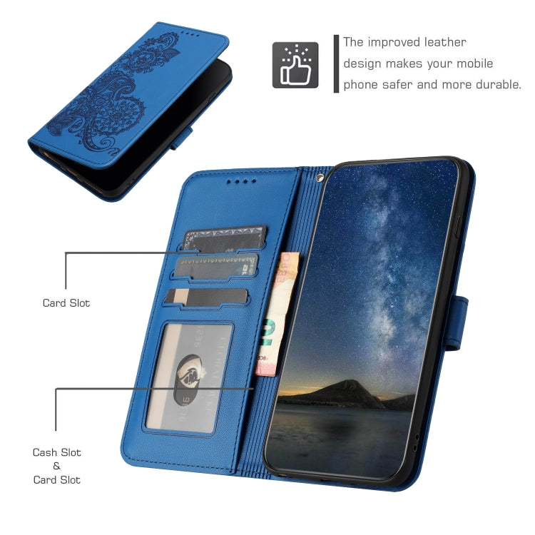 For iPhone 15 Pro Datura Flower Embossed Flip Leather Phone Case(Blue) - HoMEdemic™ 