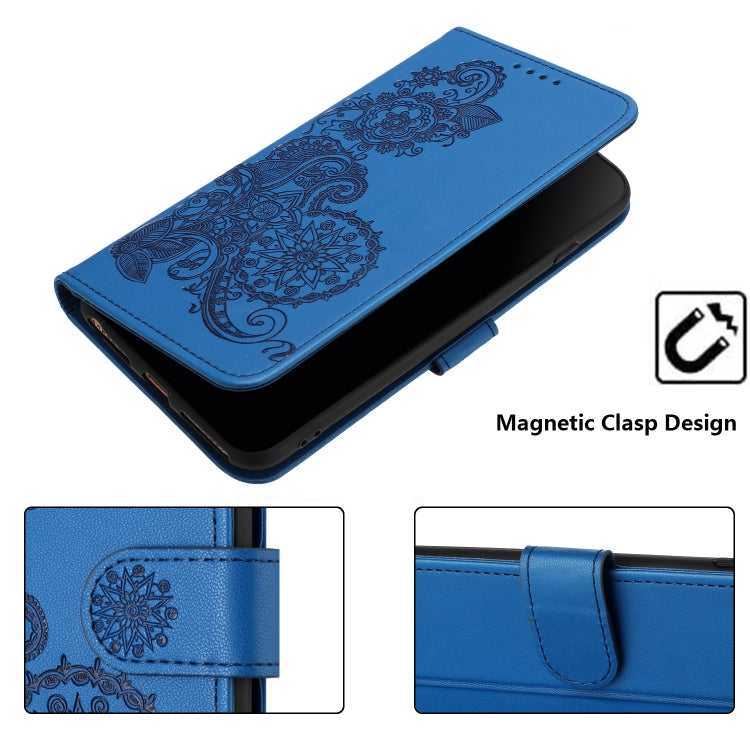 For iPhone 15 Pro Datura Flower Embossed Flip Leather Phone Case(Blue) - HoMEdemic™ 