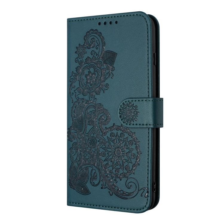 For iPhone 15 Pro Datura Flower Embossed Flip Leather Phone Case(Dark Green) - HoMEdemic™ 