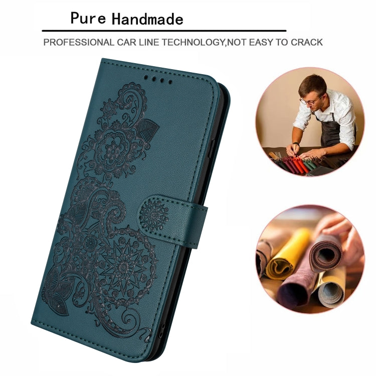 For iPhone 15 Pro Datura Flower Embossed Flip Leather Phone Case(Dark Green) - HoMEdemic™ 