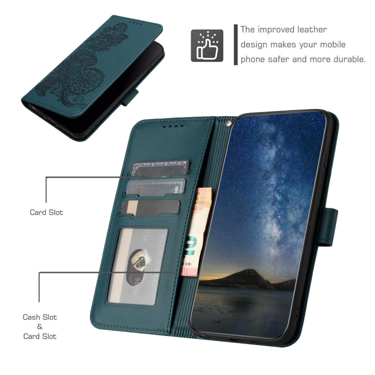 For iPhone 15 Pro Datura Flower Embossed Flip Leather Phone Case(Dark Green) - HoMEdemic™ 