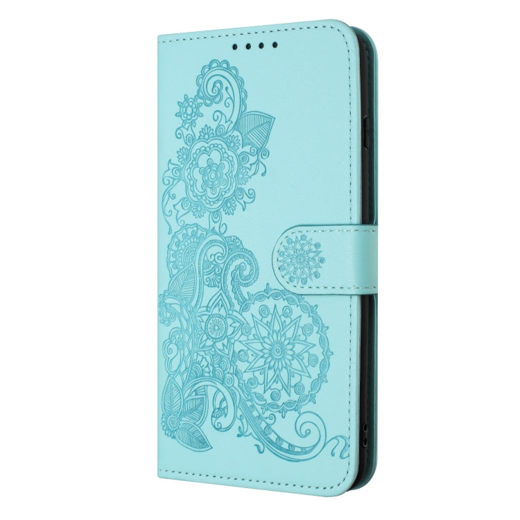 For iPhone 15 Pro Datura Flower Embossed Flip Leather Phone Case(Light blue) - HoMEdemic™ 