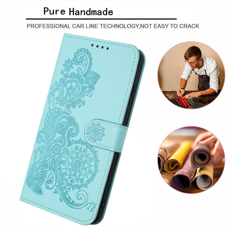 For iPhone 15 Pro Datura Flower Embossed Flip Leather Phone Case(Light blue) - HoMEdemic™ 