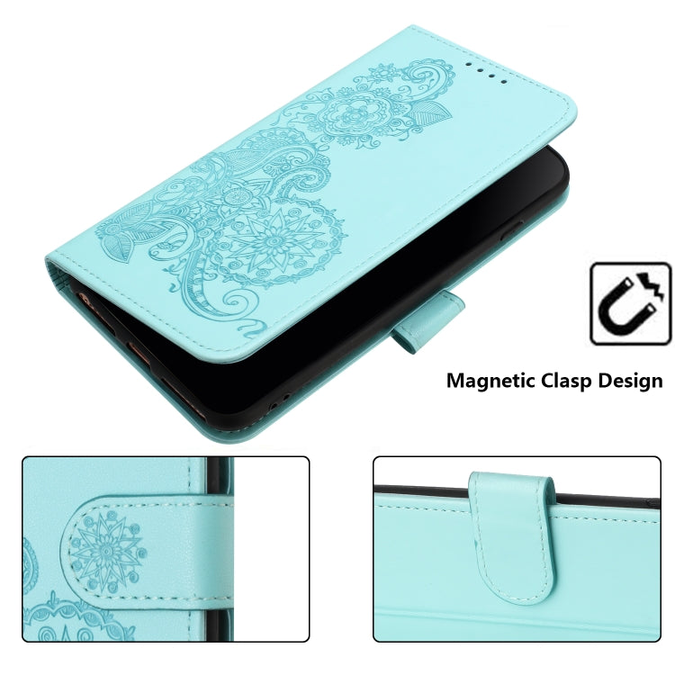 For iPhone 15 Pro Datura Flower Embossed Flip Leather Phone Case(Light blue) - HoMEdemic™ 