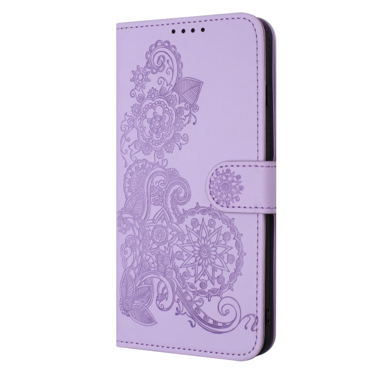 For iPhone 15 Pro Datura Flower Embossed Flip Leather Phone Case(Purple) - HoMEdemic™ 