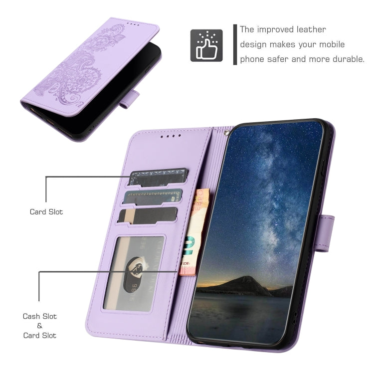 For iPhone 15 Pro Datura Flower Embossed Flip Leather Phone Case(Purple) - HoMEdemic™ 