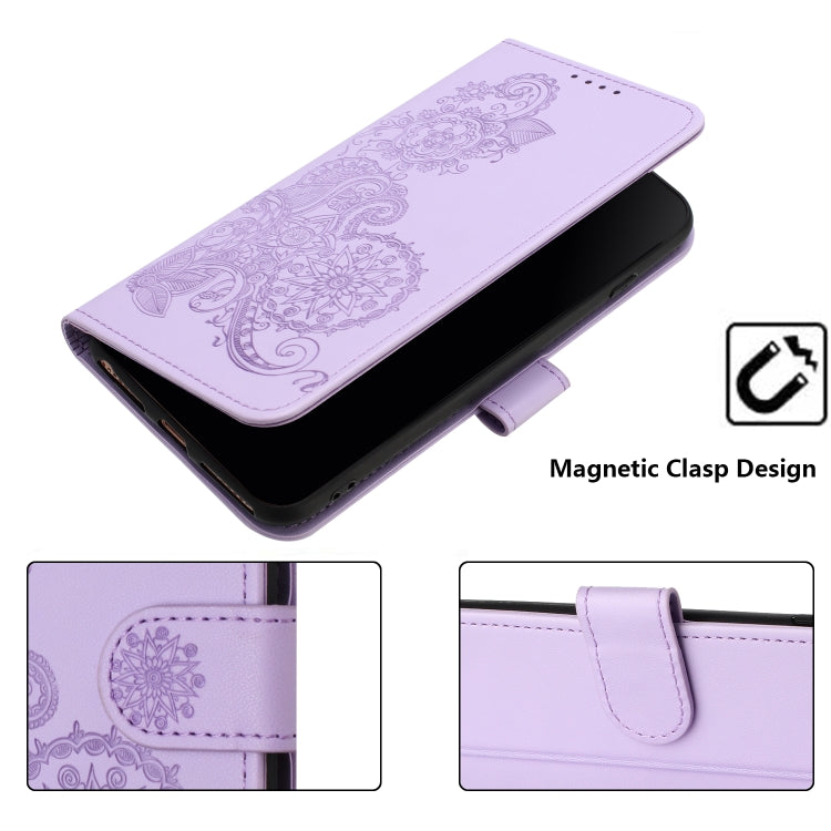 For iPhone 15 Pro Datura Flower Embossed Flip Leather Phone Case(Purple) - HoMEdemic™ 
