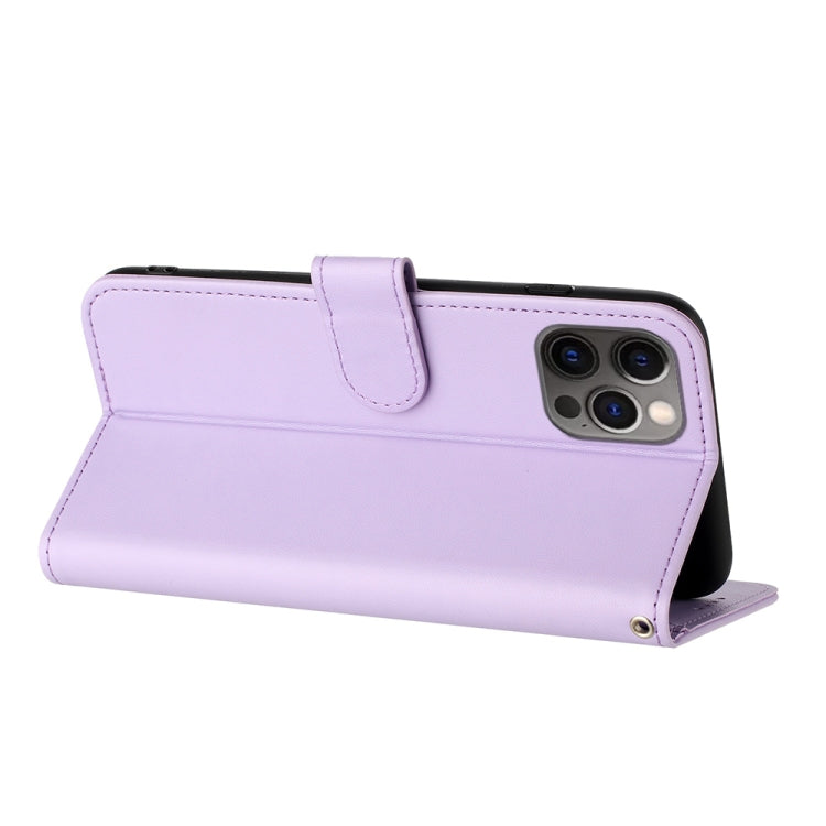 For iPhone 15 Pro Datura Flower Embossed Flip Leather Phone Case(Purple) - HoMEdemic™ 