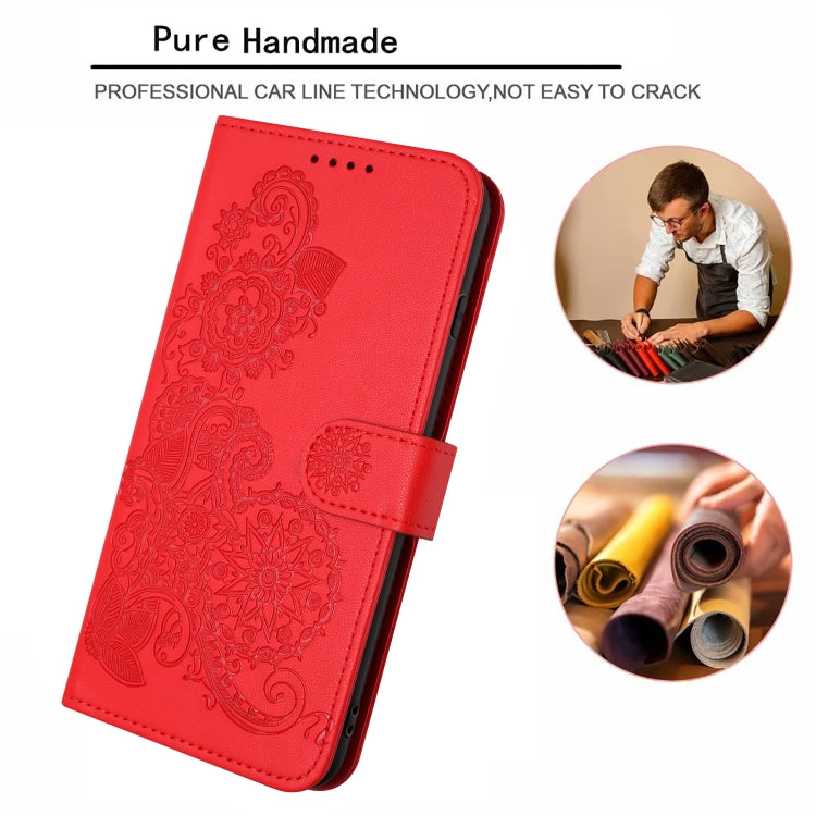For iPhone 15 Pro Datura Flower Embossed Flip Leather Phone Case(Red) - HoMEdemic™ 