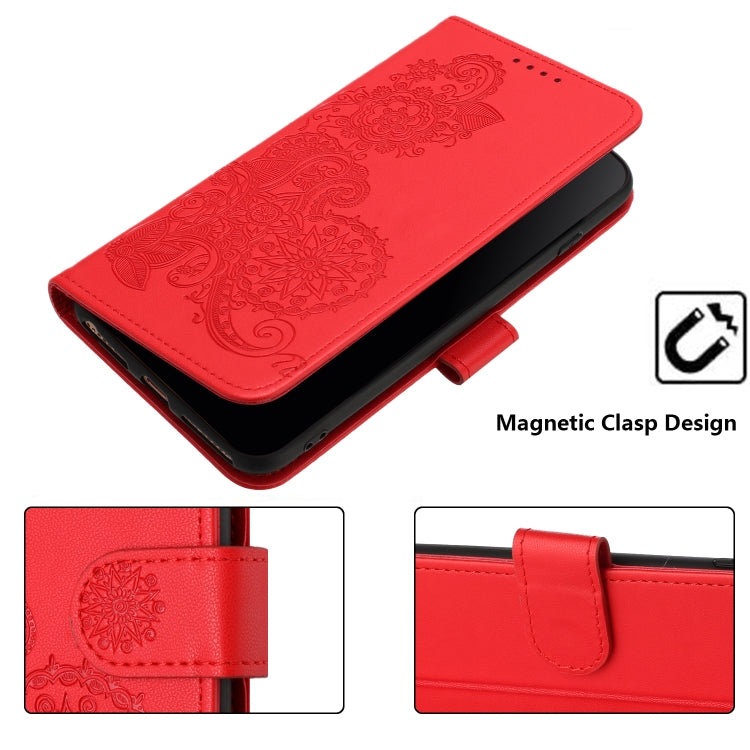 For iPhone 15 Pro Datura Flower Embossed Flip Leather Phone Case(Red) - HoMEdemic™ 