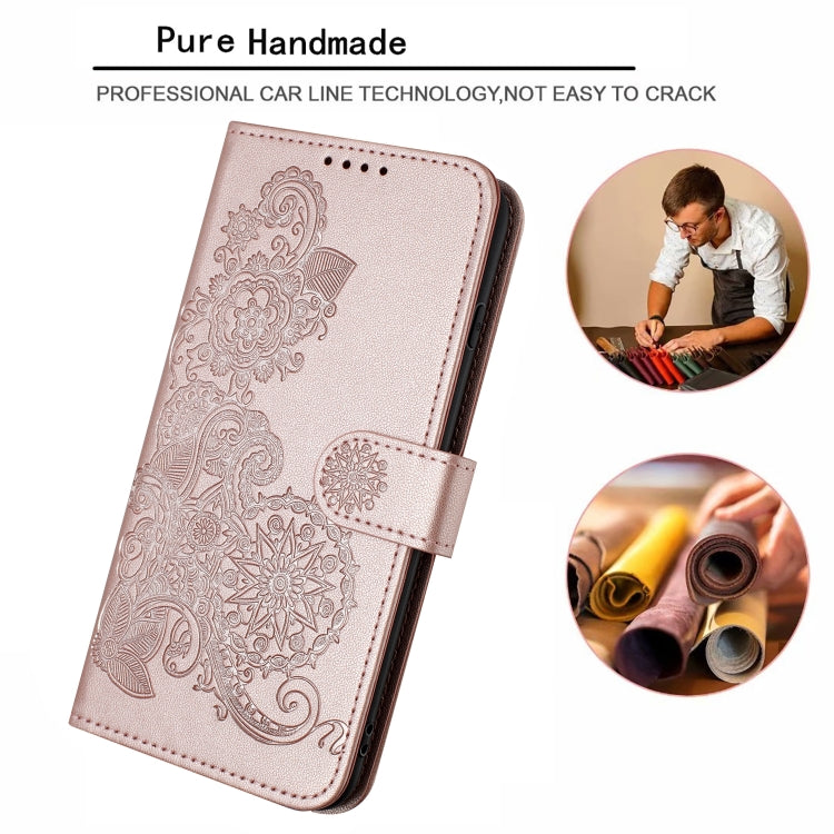 For iPhone 15 Pro Datura Flower Embossed Flip Leather Phone Case(Rose Gold) - HoMEdemic™ 